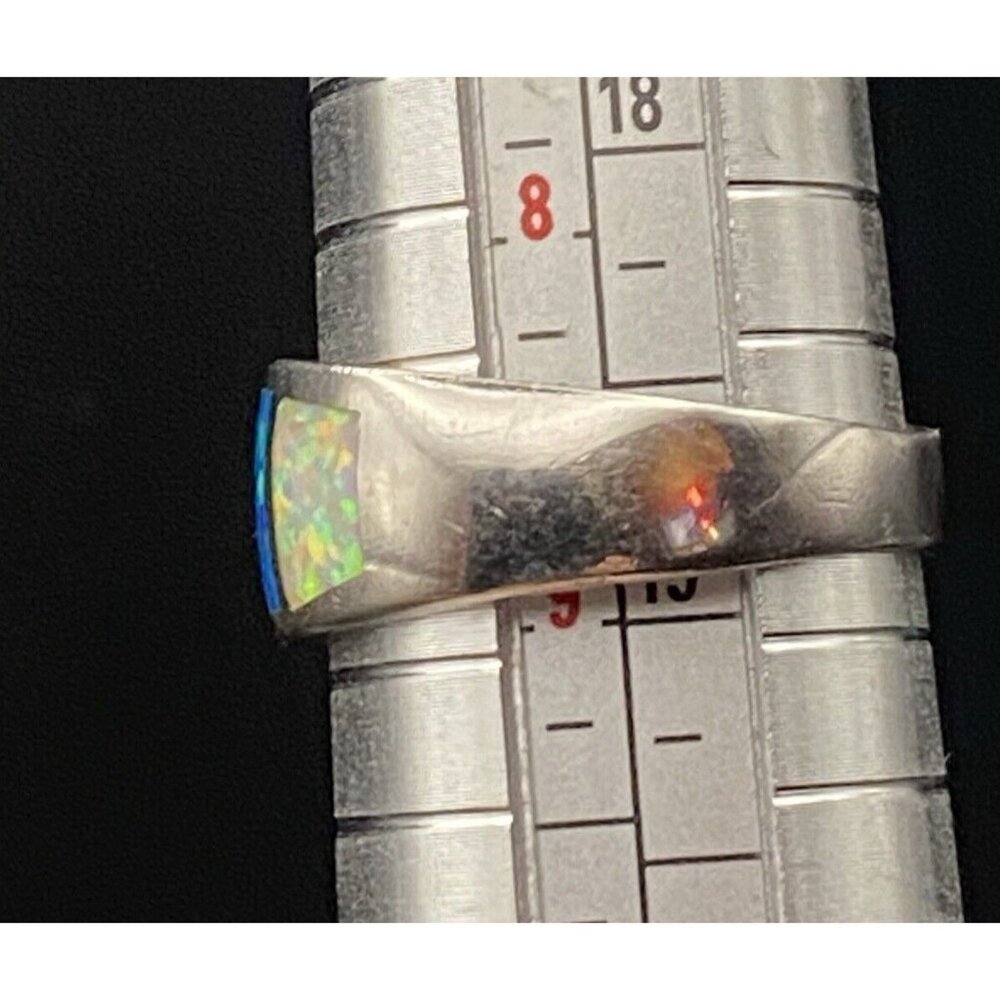 Genuine Blue Pink Opal Ring Wide 4 Windows Ster Silver 925 3.8g Unisex Sz 8.75 - Picture 7 of 13